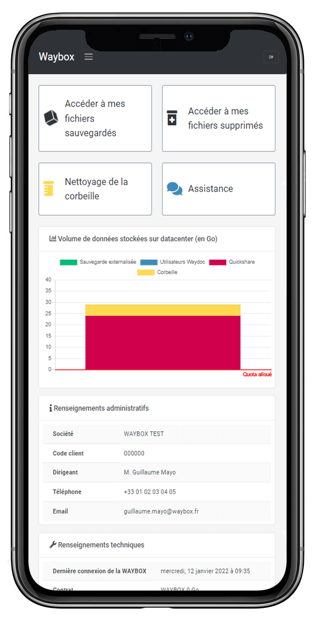 l'application WAYDRIVE sur un téléphone